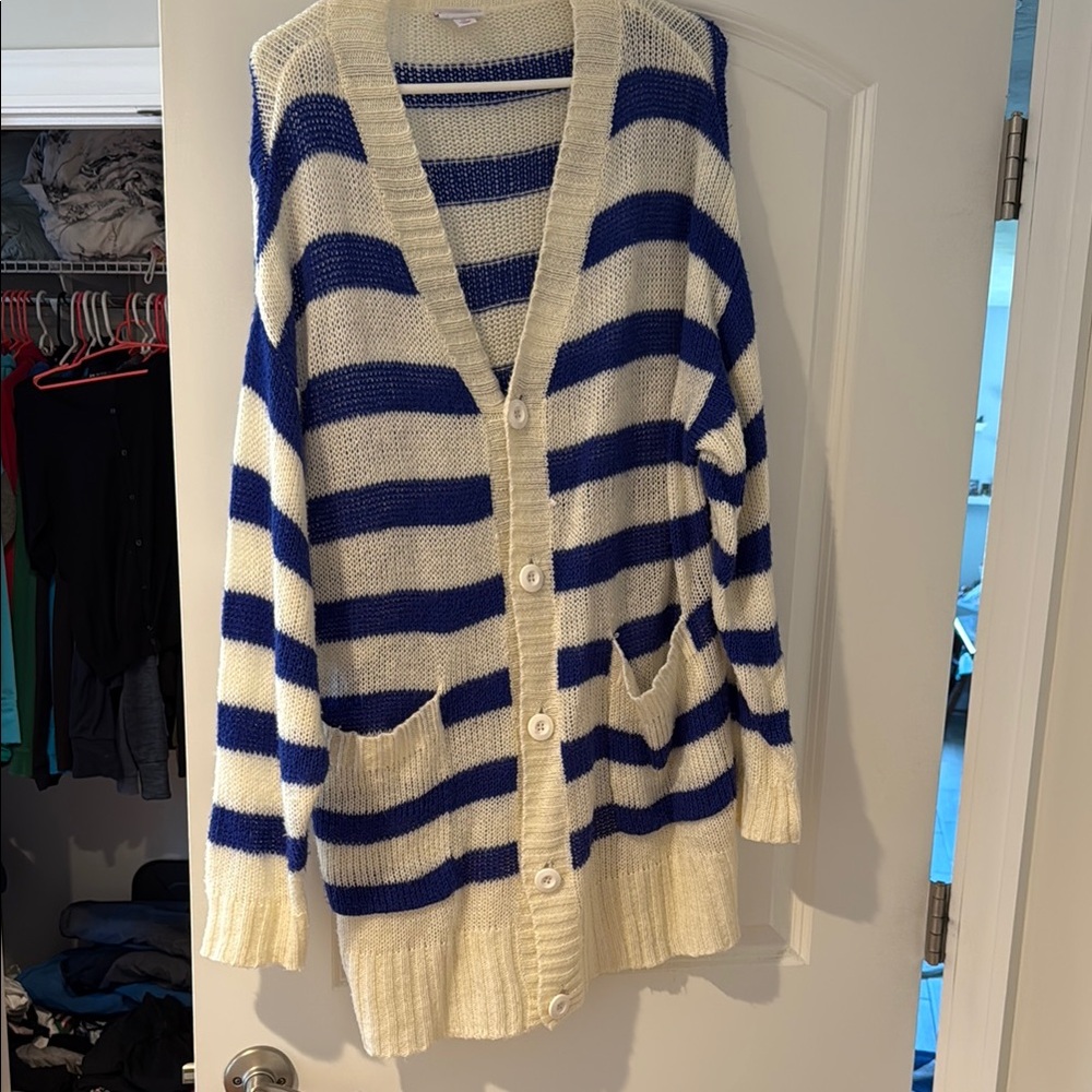 LulaRoe Lucille stripped blue and cream sweater